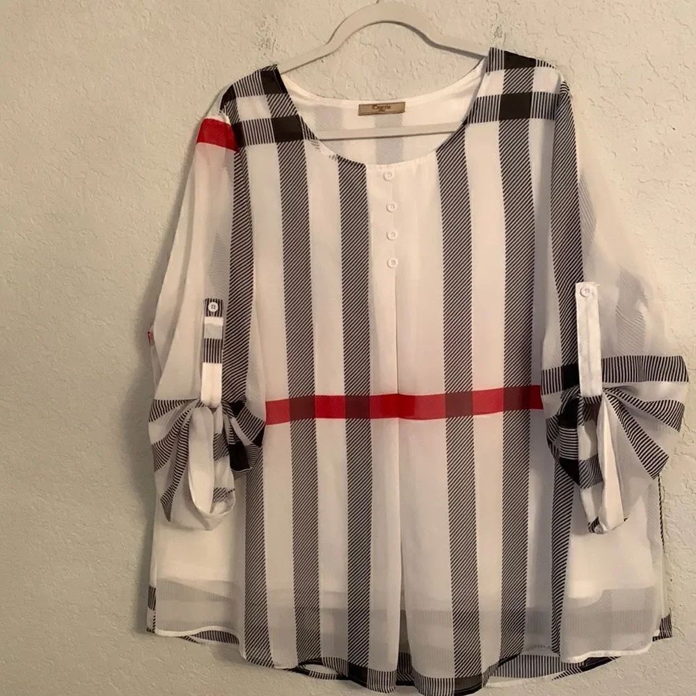Anthropologie Cestyle Long Sleeve Plaid Blouse Size 3XL